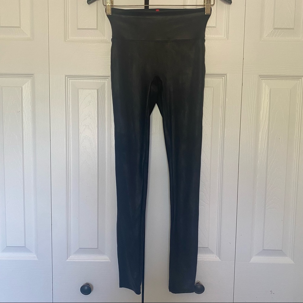 spanx faux suede/leather look by sara blakely black size small leggings.